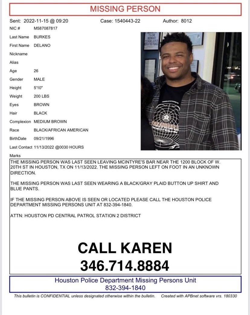 enaolsrennoc's tweet photo. My friend Delano Burkes has been MISSING since 11/13/22 in Houston, Texas. Please retweet and spread the word to find him. The pics I’ve provided has further information about where he was last seen and what he was last seen wearing #missingpersons #delanoburkes https://t.co/tNiSWmctBd