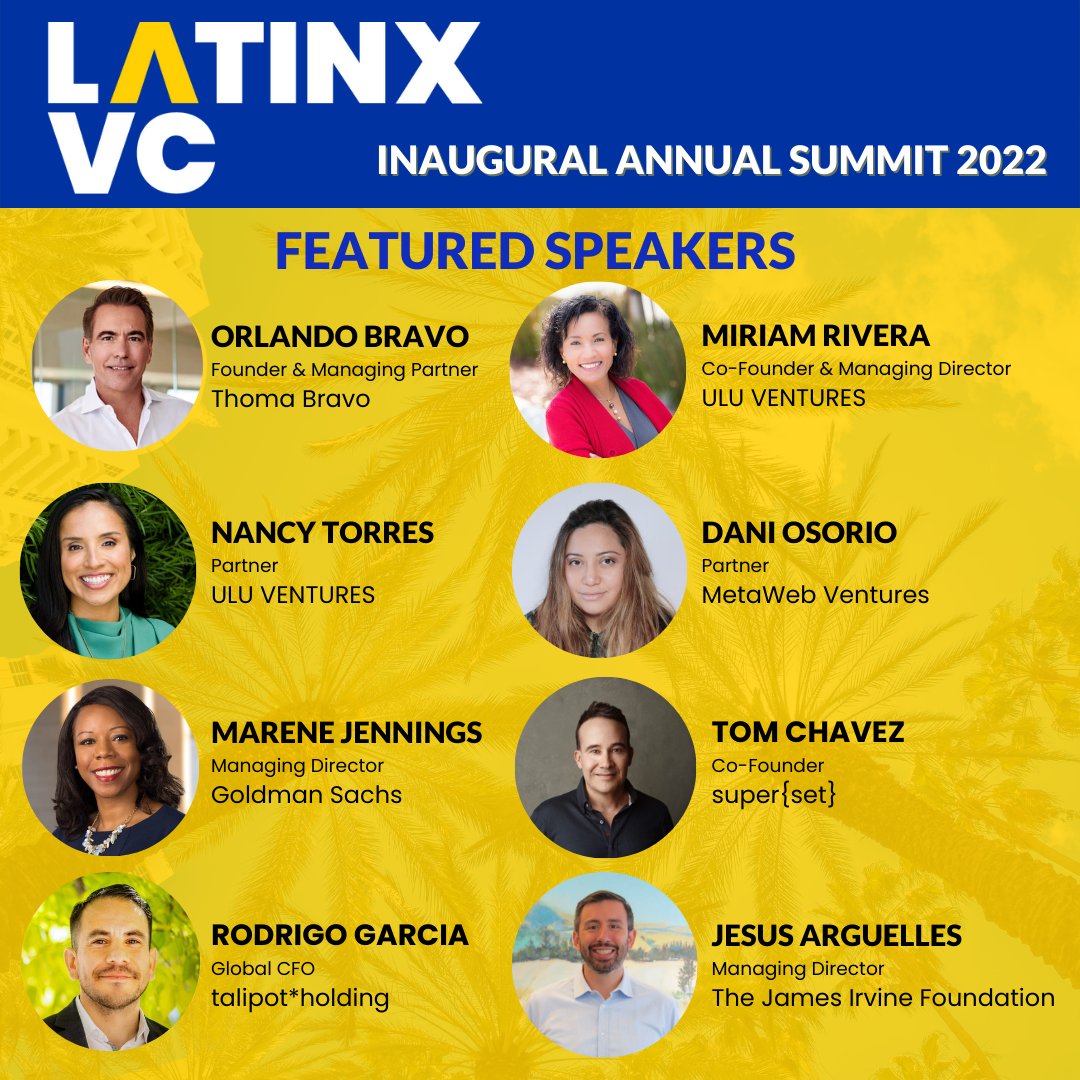 SomosVC (fka LatinxVC) (@somosvc_) on Twitter photo LatinxVC is thrilled to announce our speaker lineup for our Inaugural Annual Summit! In addition to <a href="/OrlandoBravoTB/">Orlando Bravo</a>, we will hear from industry experts <a href="/miriamulu1/">Miriam Rivera</a>, Nancy Torres, Dani Osorio, Marene Jennings, <a href="/tommychavez/">Tom Chavez</a>, Rodrigo Garcia, and Jesús Argüelles! LatinxVC is thrilled to announce our speaker lineup for our Inaugural Annual Summit! In addition to <a href="/OrlandoBravoTB/">Orlando Bravo</a>, we will hear from industry experts <a href="/miriamulu1/">Miriam Rivera</a>, Nancy Torres, Dani Osorio, Marene Jennings, <a href="/tommychavez/">Tom Chavez</a>, Rodrigo Garcia, and Jesús Argüelles!