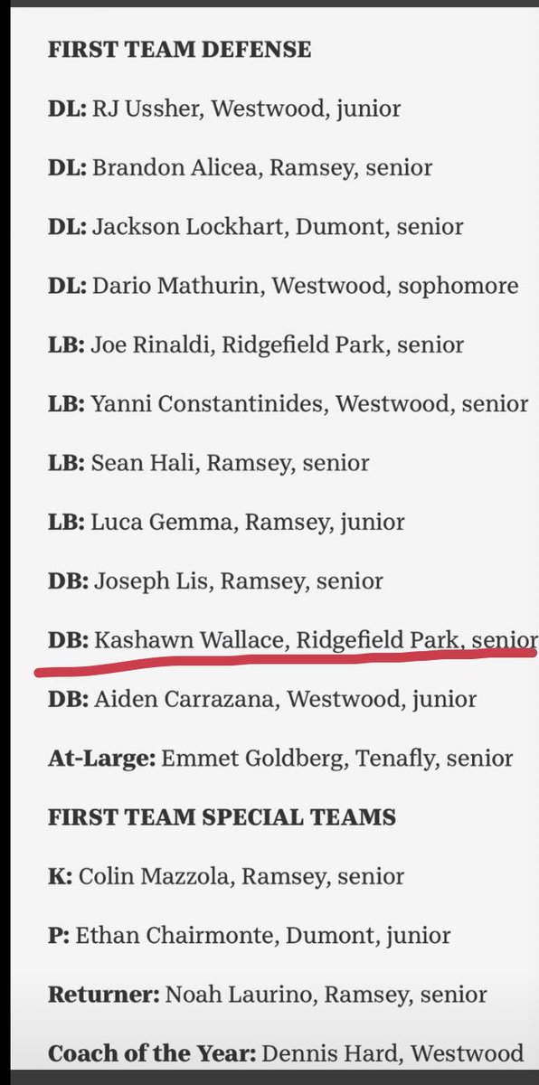 Honored to receive First Team All League DB🙏🏽. <a href="/RP_Scarlets/">Ridgefield Park Football</a>