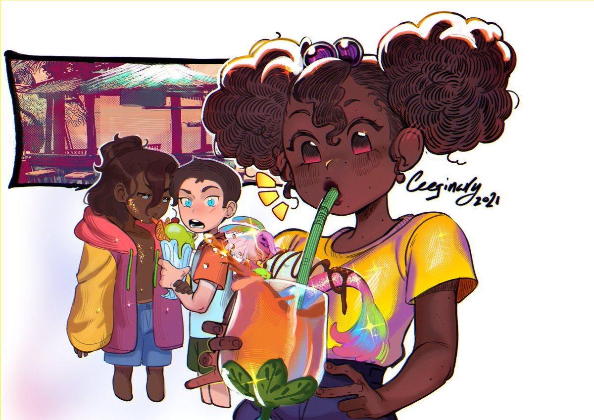 dark skin very dark skin multiple boys drinking straw brother and sister dark-skinned female shirt  illustration images