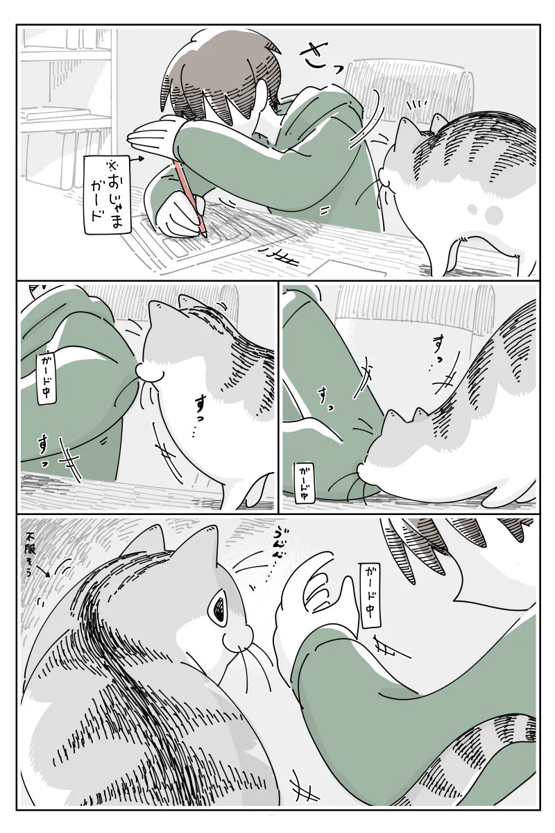 邪魔されないようにガードしていたはずが、いつの間にか･･･！可愛すぎる猫漫画が話題に！
