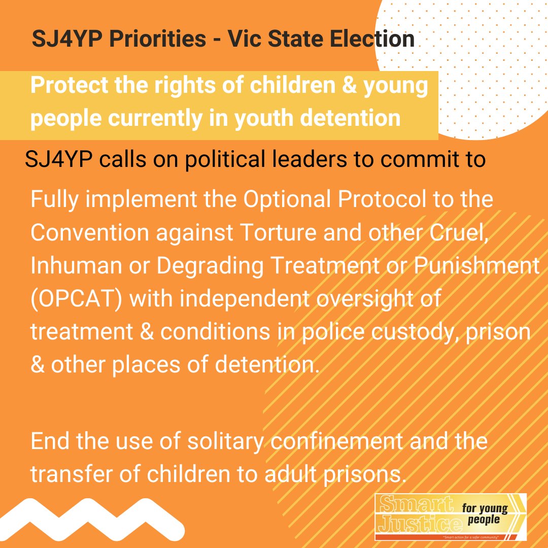 SJ4 Young Peopleš (@smartjusticeyp) on Twitter photo We call on political leaders to commit to priorities that guarantee the protection of the rights of children and young people currently in the youth detention.
Check out all our priorities: youthlaw.asn.au/wp-content/uplā¦
<a href="/DanielAndrewsMP/">Dan Andrews</a>
<a href="/MatthewGuyMP/">Matthew Guy MP</a>
<a href="/JaclynSymes/">Jaclyn Symes</a>
<a href="/michaelobrienmp/">Michael O'Brien</a> We call on political leaders to commit to priorities that guarantee the protection of the rights of children and young people currently in the youth detention.
Check out all our priorities: youthlaw.asn.au/wp-content/uplā¦
<a href="/DanielAndrewsMP/">Dan Andrews</a>
<a href="/MatthewGuyMP/">Matthew Guy MP</a>
<a href="/JaclynSymes/">Jaclyn Symes</a>
<a href="/michaelobrienmp/">Michael O'Brien</a>
