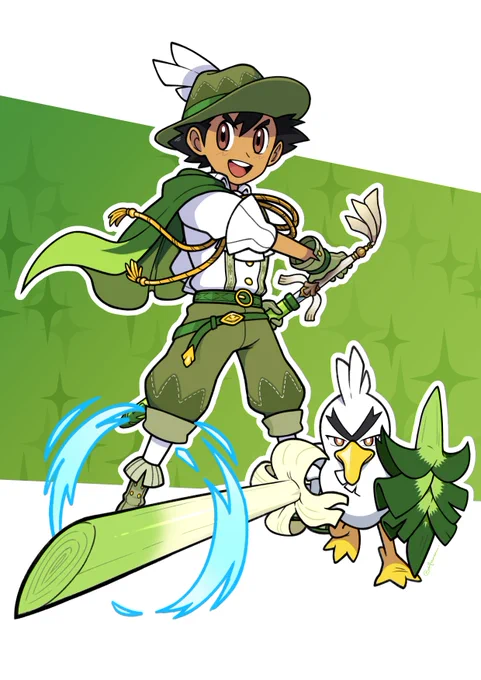 サトシ&ネギガナイト#anipoke #アニポケ #ポケモンイラスト 