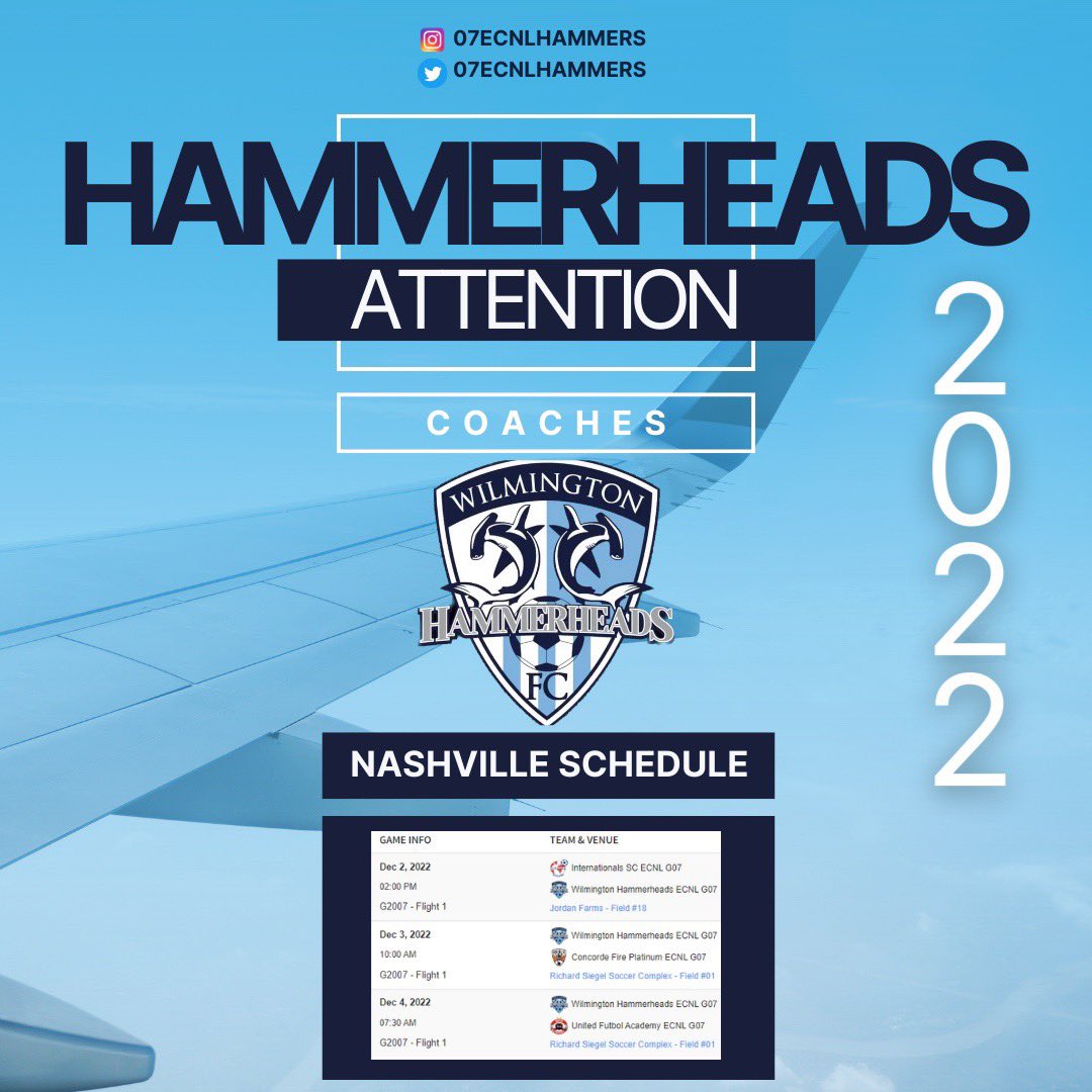 Hope to see ya'll in Nashville! <a href="/whhyouth/">Wilmington Hammerheads</a> <a href="/ImYouthSoccer/">ECNL/GA/Recruiting/College Soccer</a> <a href="/ImCollegeSoccer/">College Soccer Truth ™</a> <a href="/PrepSoccer/">Prep Soccer ⚽️</a> <a href="/TheSoccerWire/">SoccerWire</a> <a href="/TopDrawerSoccer/">TopDrawerSoccer</a> <a href="/ECNLgirls/">ECNL Girls</a>