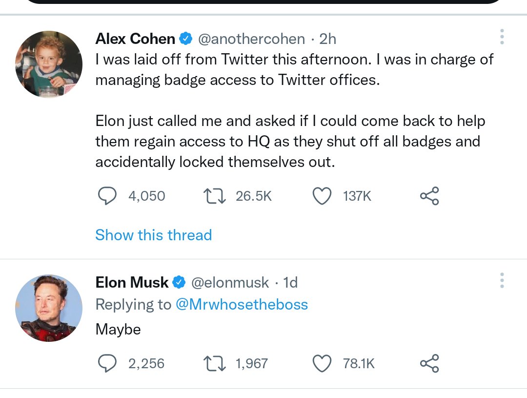 I love that I never use Twitter but I still get sweet updates about what a doofus <a href="/elonmusk/">Elon Musk</a> is. What a time to witness ignorant idiots.