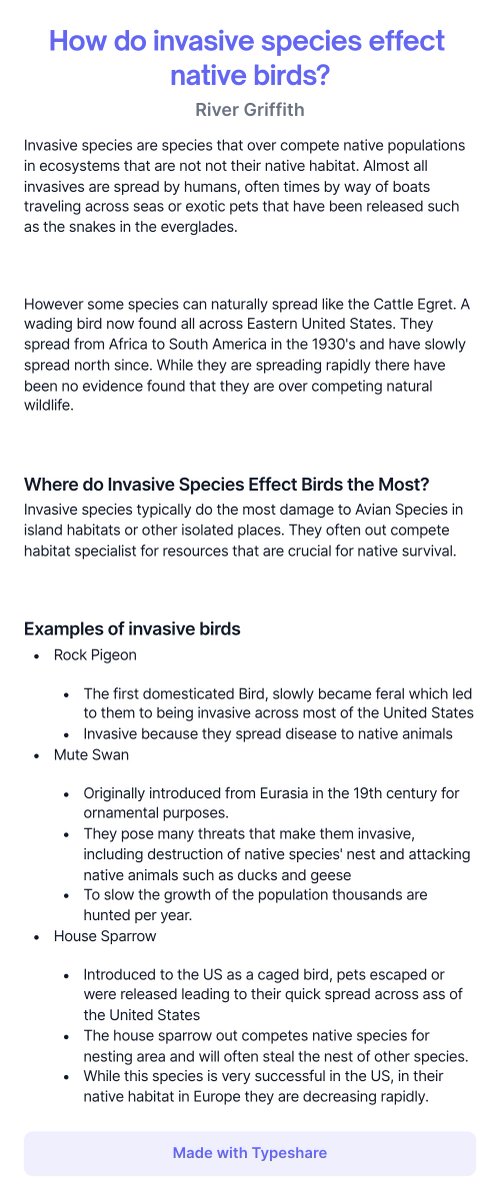 rrivergriffith's tweet photo. Invasive species have negative effects on all species, but how do they specifically effect birds? And what birds are invasive? https://t.co/NltBOllZEF