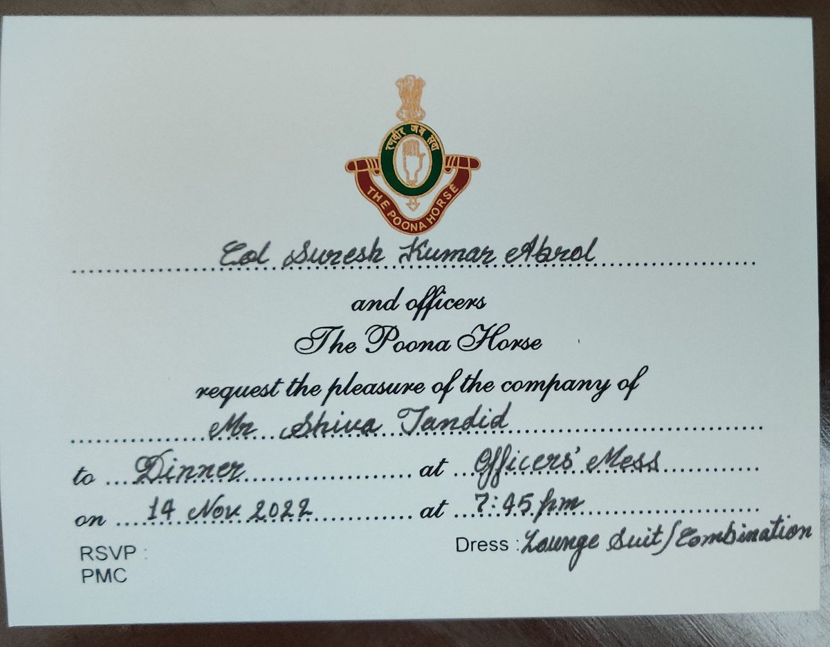 shivajangidji's tweet photo. My pleasure to attend Regimental dinner on invitation of Col. Satish Kumar Abrol with Rtd Maj Gen Gagandeep Bakshi SM VSM & dear friend Aditya Bakshi at 17 Poona Horse, Pathankot Containment.
#indianarmy #TankRegiment #Shooting #documentary https://t.co/z1Y72zMSEv