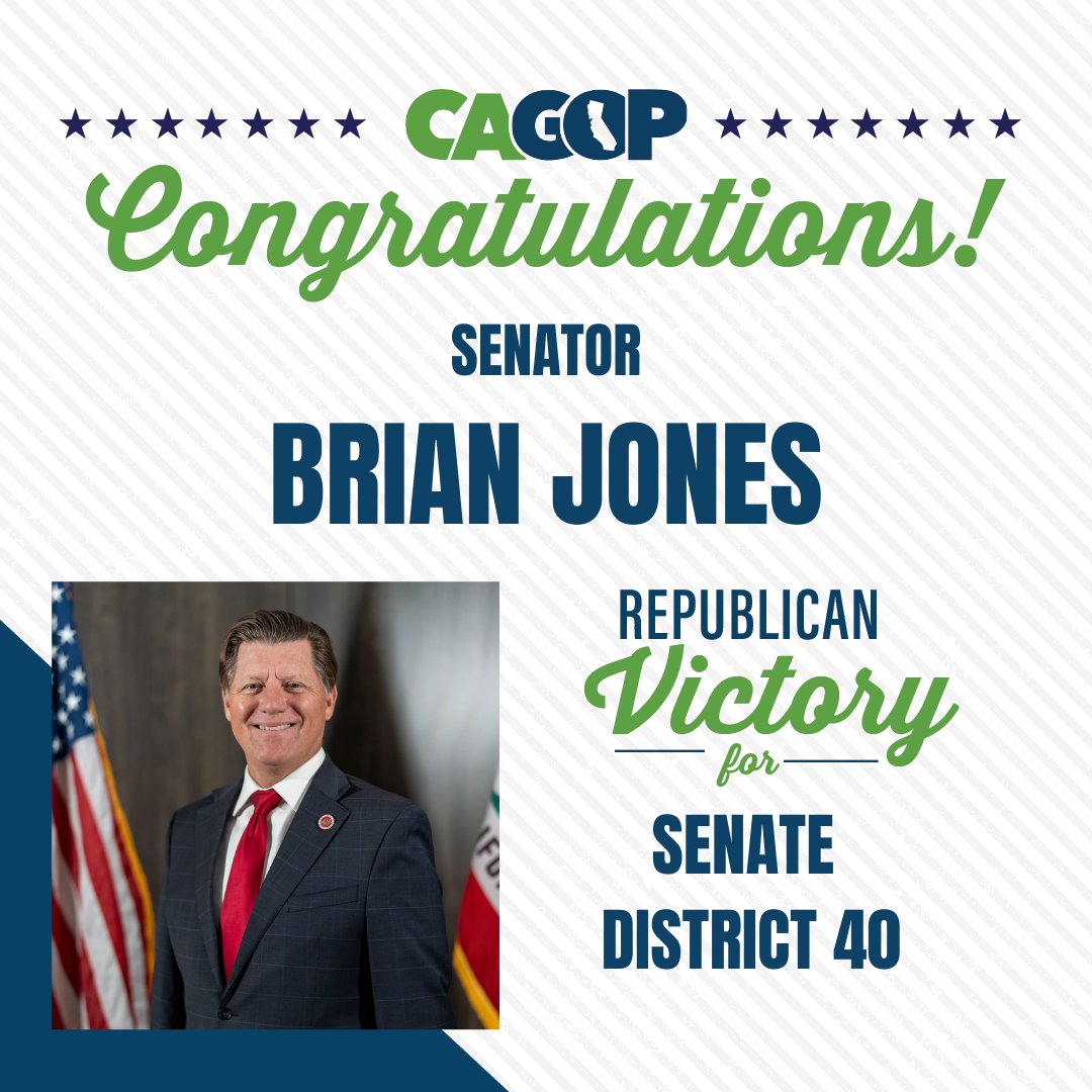 Congratulations to Senator <a href="/SenBrianJones/">Brian W. Jones</a> on your victory in #SD40!