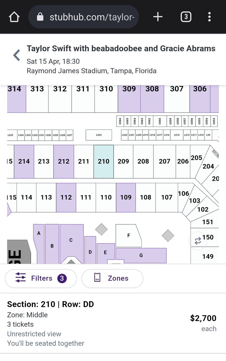 stephanderson37's tweet photo. I had tickets for this section in my cart at beginning of the Cap 1 presale. Kept getting error code. Apparently @Ticketmaster sold our tickets to resellers. Now look how much they are going for. Poor @taylorswift13 We still love you but hate ticketmaster https://t.co/obNmH9ggmk