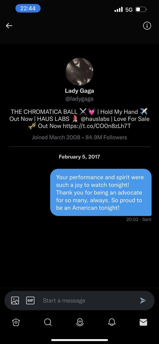 caitmwalters's tweet photo. I do want to point out that both Barack Obama and Lady Gaga follow me on this app and the least I can do tonight is share these DMs they probably never read but I definitely drunkenly sent. Life is long. And fuck Ticketmaster ✌🏻 https://t.co/V8DkKEdrio