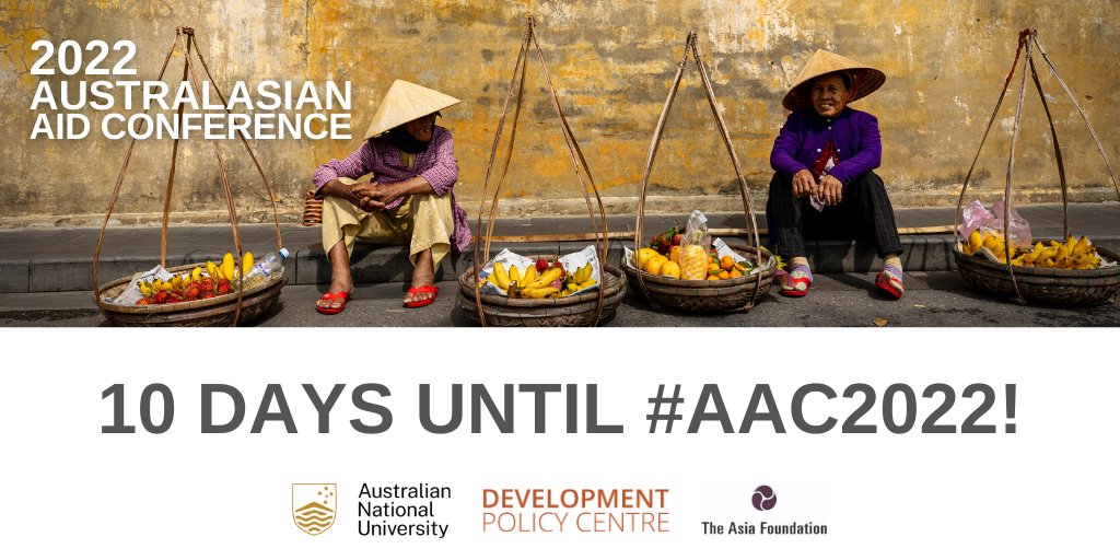 devpolicy.org (@devpolicy) on Twitter photo The countdown is on!⏰ 10 days until #AAC2022!
Register now to secure your ticket to the largest in-person aid and development conference in Australia this year.
Co-hosted with <a href="/Asia_Foundation/">The Asia Foundation</a>
📅28–30 November
📍<a href="/ANUCrawford/">ANU Crawford School of Public Policy</a>
devpolicy.crawford.anu.edu.au/annual-austral… The countdown is on!⏰ 10 days until #AAC2022!
Register now to secure your ticket to the largest in-person aid and development conference in Australia this year.
Co-hosted with <a href="/Asia_Foundation/">The Asia Foundation</a>
📅28–30 November
📍<a href="/ANUCrawford/">ANU Crawford School of Public Policy</a>
devpolicy.crawford.anu.edu.au/annual-austral…