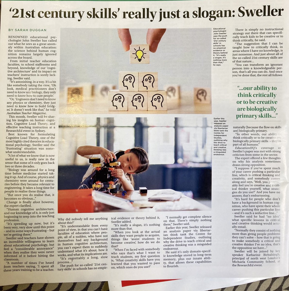 John Sweller on creativity and critical thinking.