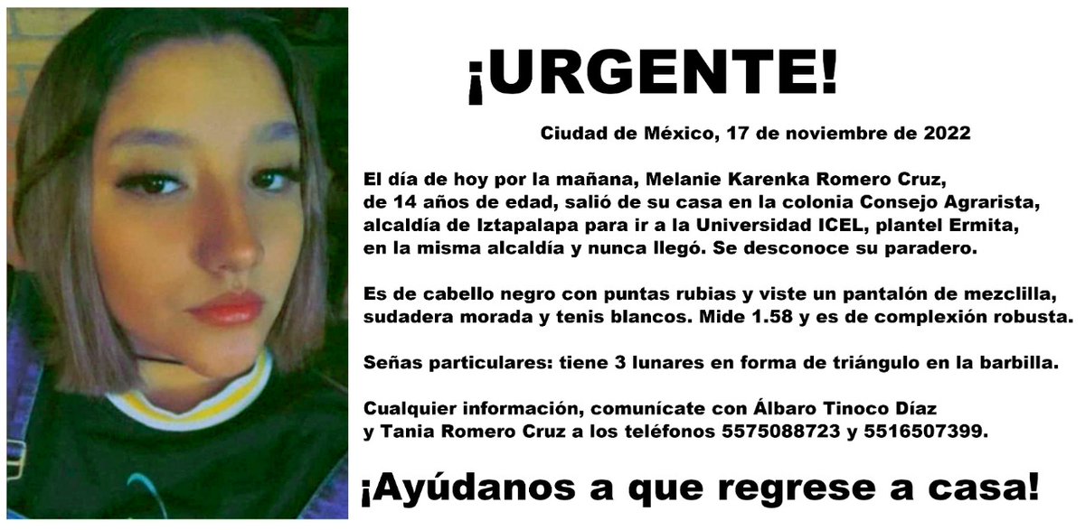 rampeca's tweet photo. Cualquier información es muy valiosa, es sobrina de un amigo. https://t.co/i3VekfbtLd
