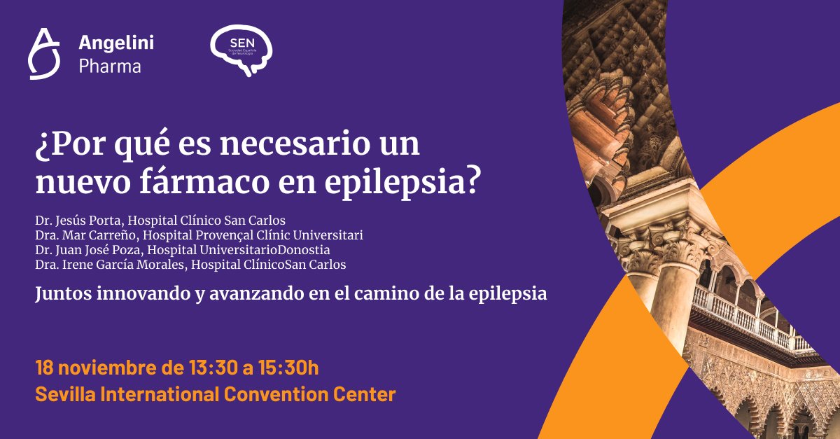 seneurologia's tweet photo. Hoy veremos, de la mano de @AngeliniFarmaES, por qué es necesario un nuevo fármaco en epilepsia con el @DrJesusPorta, la Dra. Mar Carreño @Epilepsibcn, el Dr. Juan José Poza y la Dra. Irene García Morales. 
📅 18 noviembre - Sala Astrocito
🕐 13:30-15:30
#EpilepsiaSinEpisodios https://t.co/genMDKpp1x