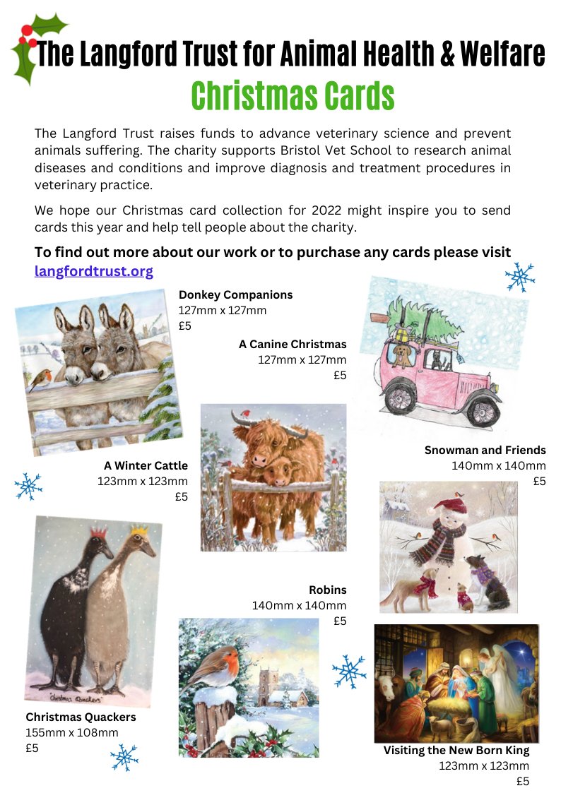 Give the gift of health this Christmas! Purchase our charity Christmas cards and help protect animal health and welfare. Visit langfordtrust.org/shop 
Thank you for making a difference.