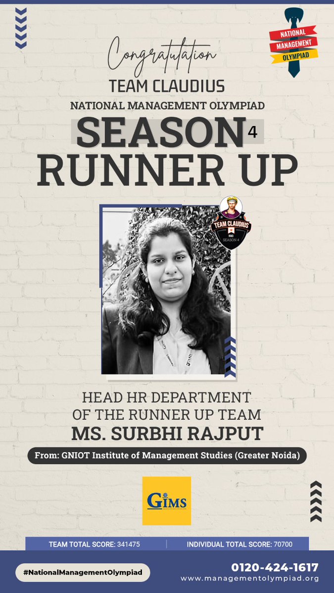 managementolymp's tweet photo. Please meet our runner up team Member Ms. Surbhi Rajput. Her contribution paved way to her Team's success during NMO Season 4. We wish her all the best for her all endeavours.

#NationalManagementOlympiad #OnlineOlympiad #ManagementOlympiad #ManagementCompetition #NMO #Result https://t.co/QXJJuo4aO7