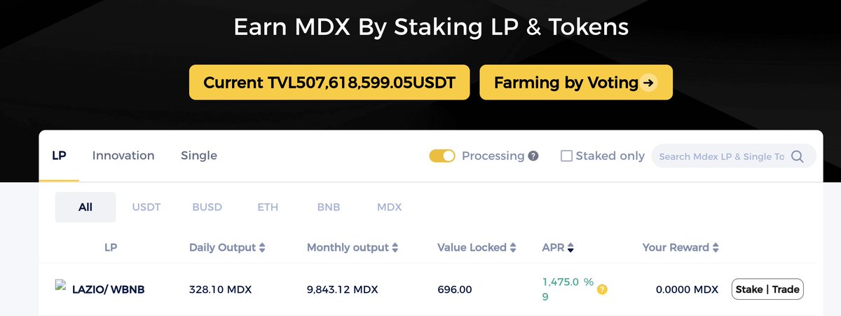 ⚽Celebrate #FIFAWorldCup2022 with us! 🚀We're excited to get $LAZIO 'S.S. #Lazio Fan Token' owned by @OfficialSSLazio listed in the #MDEX's Innovation Zone! 🌟Stake #LPs & Trade #LAZIO now at: mdex.me/#/liquidity?la… to mine $MDX and enjoy high #APR! #MDX #BNBCHAIN #TVL