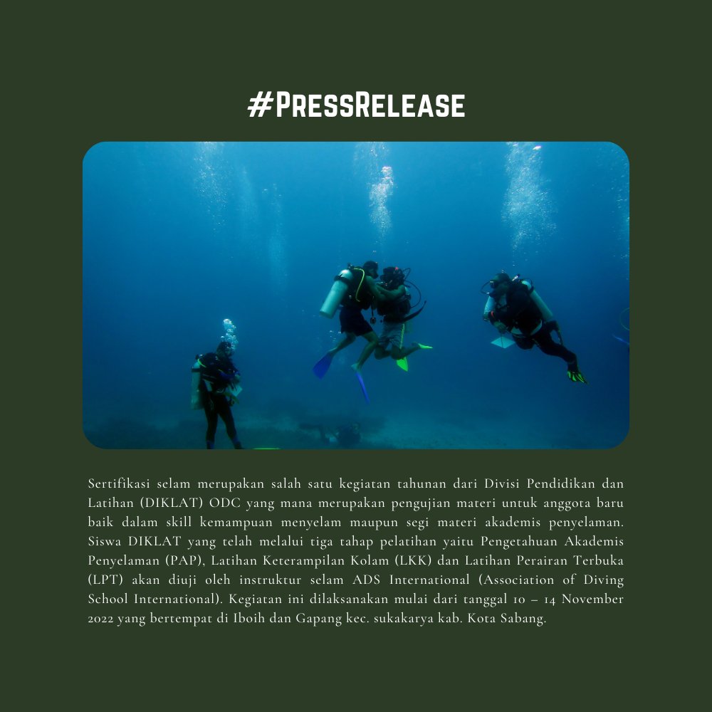 ODC_USK's tweet photo. Assalamualaikum wr wb
Halo buddies...

[Sertifikasi Selam]

“Press Release”
Media Partner @ukmpersdetak

Tenang, Berfikir dan Bertindak
#godive
#goblue
#odc_usk

Facebook : odc_usk
Twitter : @odc_usk
Instagram : @odc_usk
Tiktok : odc_usk
Youtube : ocean diving club usk https://t.co/ysh94k7788
