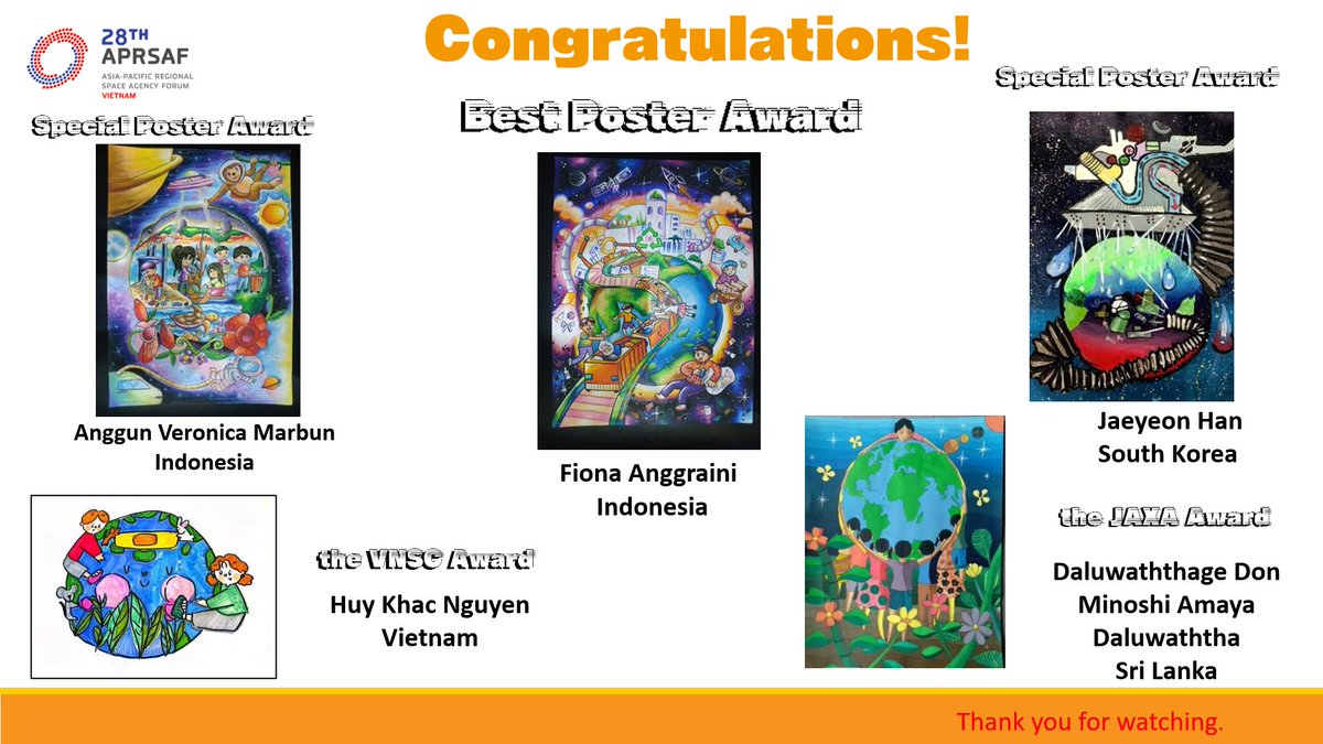spaceedu_info's tweet photo. Congratulations to the award winners of the #APRSAF28 Poster Contest!🎉
Please enjoy the children's imaginative drawings!
The theme of the contest was "Save Our Home the Earth" and we received 1,687 votes.👏

Thank you everyone for voting!
URL▶https://t.co/rfkTTMTWAH https://t.co/DMOsp6KTJM