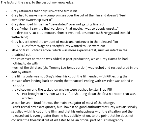 crbrinkmann's tweet photo. Petitioning @20thcentury @DisneyStudios to allow James Gray to release his cut of Ad Astra (2019)!!

It's significantly different than the theatrical cut—see below.

Use #ReleaseTheGrayCut to voice your love for Gray, the film, &amp; your desire to have his cut see the light of day! https://t.co/aXv2WBC3lF