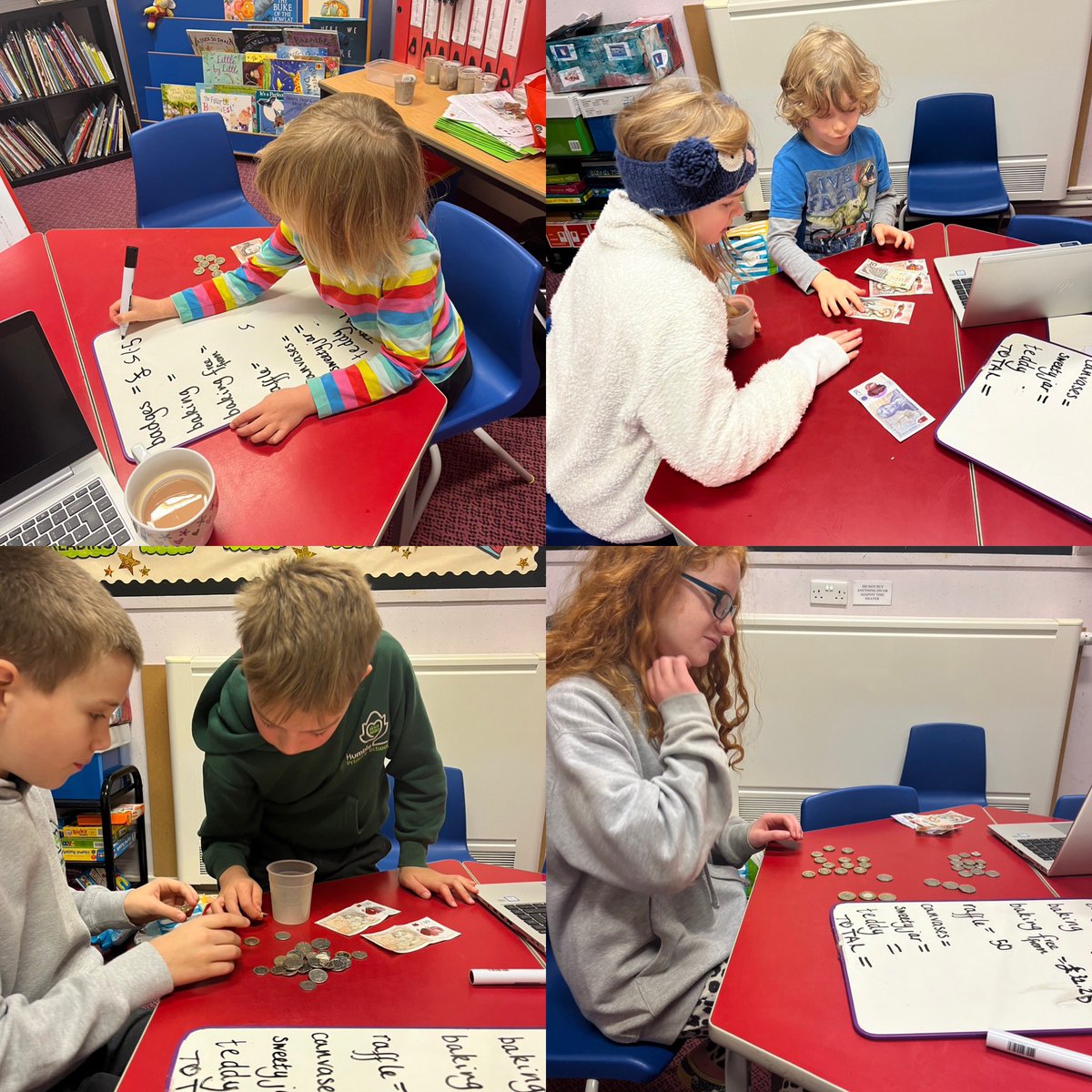 Mrs_Veitch's tweet photo. Counting up monies raised from our Remembrance Coffee Morning. Each learner was in charge of totalling up the profit from their stall. L then had the challenging task of working out outgoings, total and calculating final amount raised #mathsincontext #reallifemaths #moneyskills https://t.co/BYIbjkuBBw