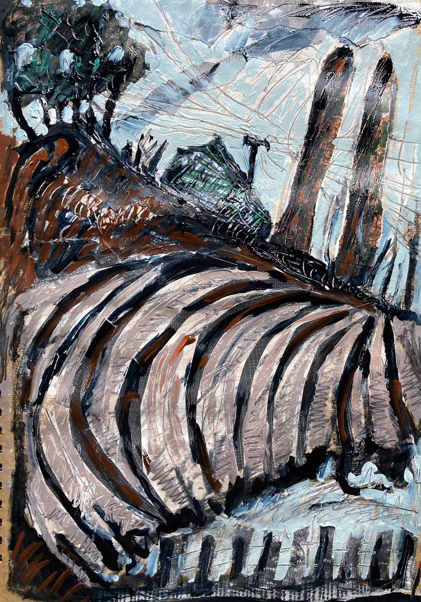 Edgelands. Oil paint and charcoal on collage, A3.