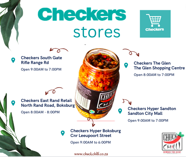 chuckchillifood's tweet photo. Don't say we did not tell you; find your favorite chilies🌶🌶🔥 at these #checkers #stores closest to your home! There's no excuse for not having #ChuckChilli in your food.
#BewareTheKick https://t.co/2rRtXvu796