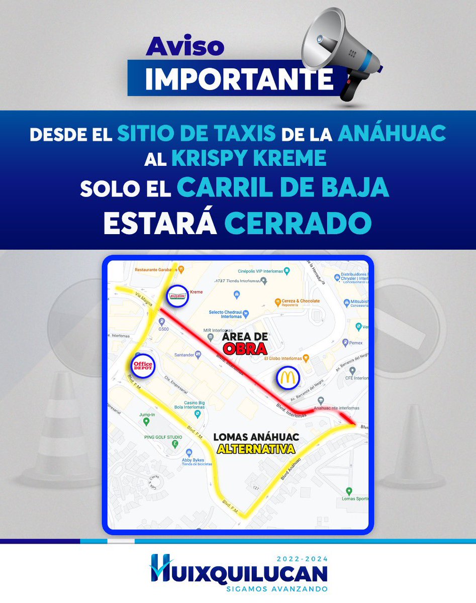 Obras de pavimentación en Blvd. Interlomas iniciarán este viernes 18, después de las 20 horas. 👇🏻
