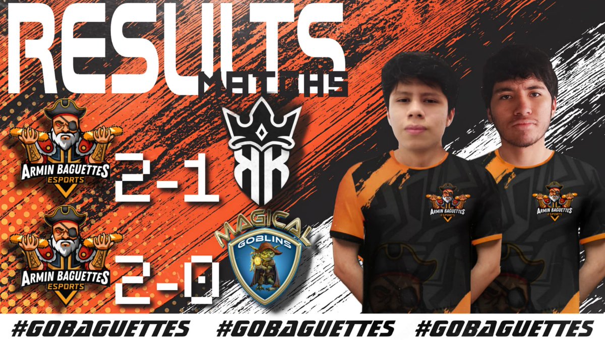 BaguettesArmin's tweet photo. Resultados de hoy 💪💪

🏆 @Ap3Gomas #GomasCup
(Fase de grupos)
🆚 @KingOfKings_GG
✅2-1
Mvp⚡ @frankpato08

🏆 @DONTCRYLEAGUE 
(Octavos de final) vuelta
🆚 @Magical_Goblins 
✅2-0 (4-1 global)
Mvp ⚡ @Pikachulouwu 

#GoBaguettes https://t.co/qgp5h4UsCU