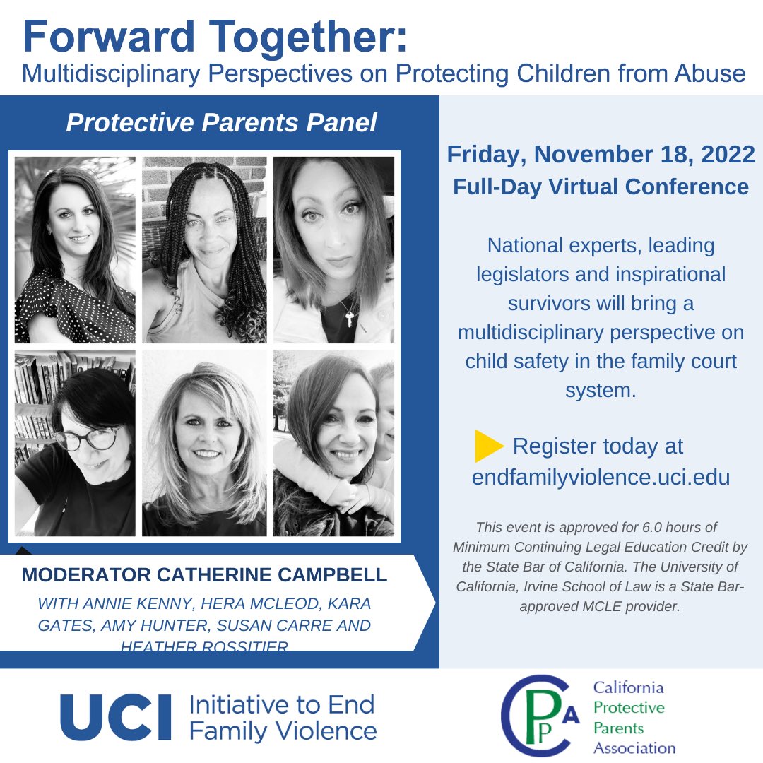 Join us Friday, November 18 at 11 am PT/2 pm ET to hear protective parents @AnnieKenny9 @McleodHera, Katie Gates, Amy Hunter, Susan Carré @VictimsofDept16, and Heather Rossiter. Registration will remain open through the conference. Learn more & register at caprotectiveparents.org/forward-togeth…