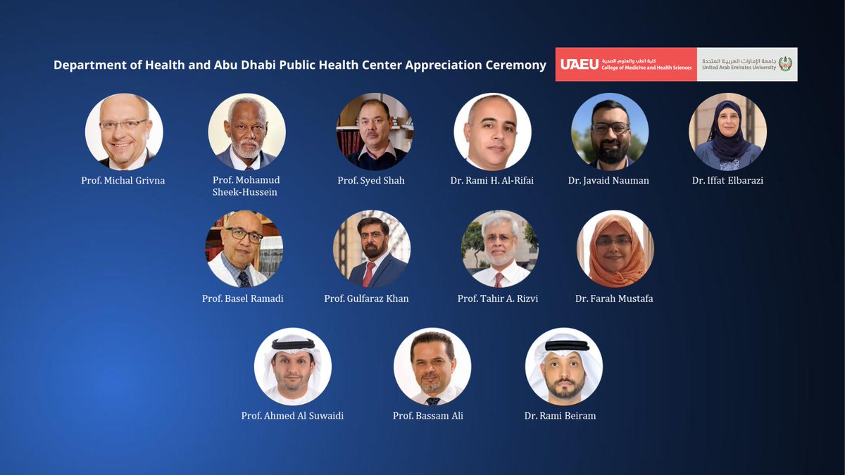 With #COVID19 coming to an end, we acknowledge all our faculty that made significant contributions to research productivity in the Emirate of #AbuDhabi during the #Pandemic.
#CMHSUAEU Home of #Research in #UAE.    
<a href="/UAEU_NEWS/">جامعة الإمارات العربية المتحدة</a> <a href="/MMSA_CMHS/">MMSA</a> <a href="/FMSA__CMHS/">FMSA</a> <a href="/DoHSocial/">دائرة الصحة - أبوظبي</a> <a href="/adphc_ae/">مركز أبوظبي للصحة العامة</a>