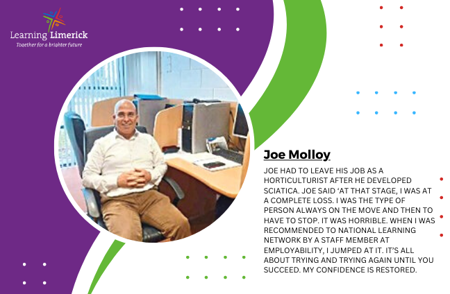 LimkLearnFest's tweet image. Meet #LearningAmbassador Joseph Molloy who suffered a debilitating illness and lost both his career and his confidence, but he is now back on track, and has learned key I.T. skills with support and training from the @LimerickNln Raheen.
#learningcommunities #limerickloveslearning
