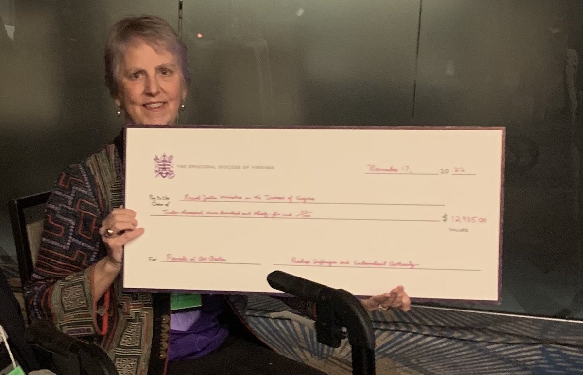 An auction of Bishop Susan Goff 's artwork raised $12, 935 for racial justice initiatives.  Our opening reception gives thanks for her ministry with the Episcopal Diocese of Virginia.