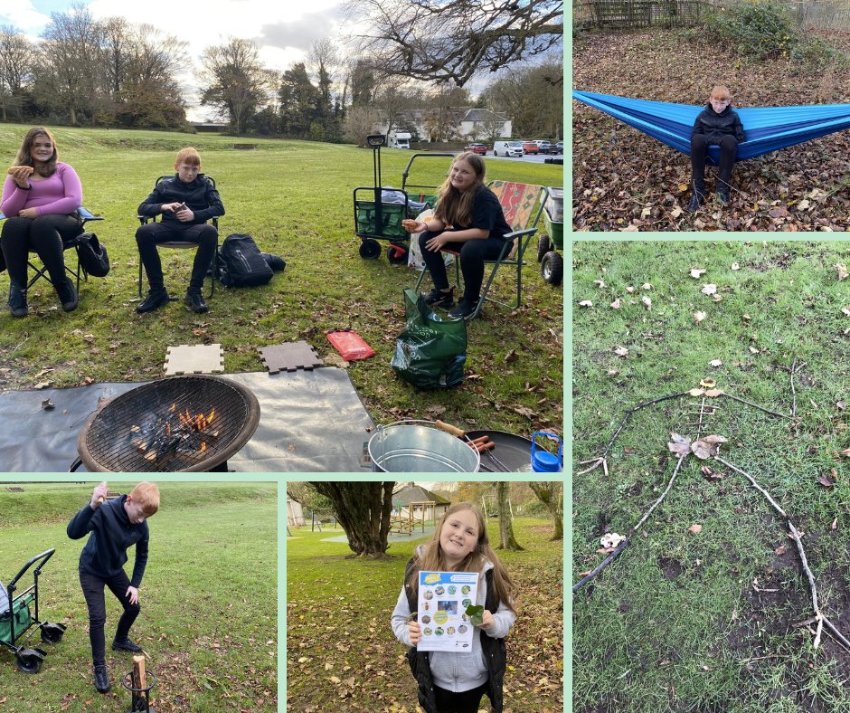 Update of our <a href="/pwkacademy/">Prestwick Academy</a>  S1 Outdoor Learning group!  
Progress with their RSPB and Saltire awards. Look out for the leaf skeletons! 💀🌳🪱🍁🍂
Pictured: Hanging hammocks, leaf art, wood chopping and hot dogs😋🌭
<a href="/Natures_Voice/">RSPB</a> <a href="/RSPBScotland/">RSPB Scotland</a>