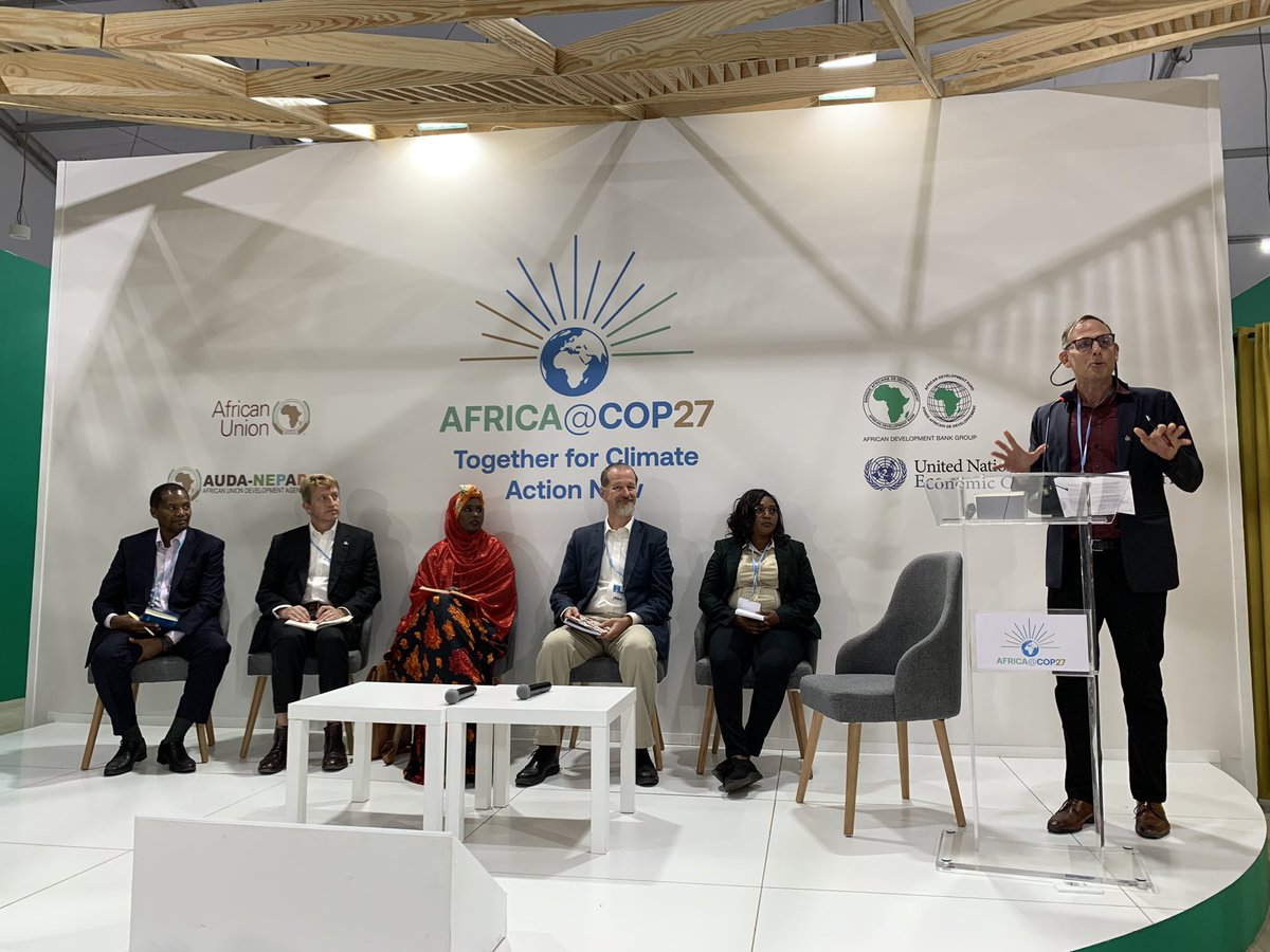 CGIARAfrica's tweet photo. “We can all agree #livestock systems need to improve efficiency and reduce emissions, but it’s important to support farmers through the process. That’s why we’re talking about a just transition.” - Michael Victor, @ILRI at the #AfricaPavilion today. 

#COP27 #ClimateSmartAfrica https://t.co/jMgjfv9dhM