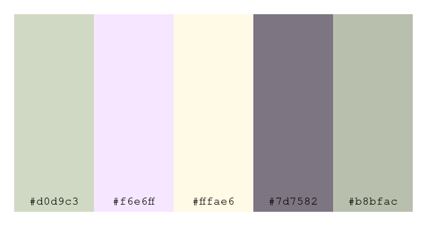 ColPaletteBot's tweet photo. Beep beep, here's a pretty color palette for you!
color-scheme.js parameters used:
- hue: 299
- variation: pale
- colors: #d0d9c3, #f6e6ff, #fffae6, #7d7582, #b8bfac
Have a lovely day!
#twitterbot #colorpalette #colors #palette #prettycolors https://t.co/6X0T5bSLjc