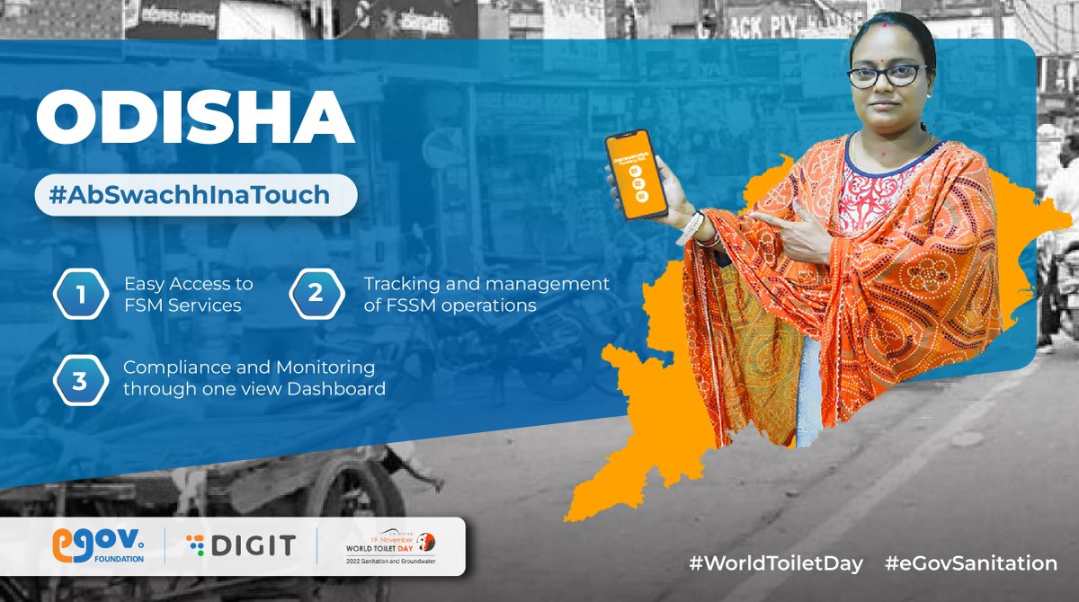 eGov Foundation (@egovfoundation) on Twitter photo DIGIT #FSSM platform rolled out under #SUJOGOdisha benefits citizens, ULB employees, sanitation workers, desludging operators, faecal sludge treatment plant operators streamlining the #FSSM value chain. #eGovSanitation #AbSwachhInaTouch #WorldToiletDay
<a href="/HUDDeptOdisha/">H & UD Dept</a> <a href="/FssmOdisha/">Faecal Sludge & Septage Management | #FSSMOdisha</a> DIGIT #FSSM platform rolled out under #SUJOGOdisha benefits citizens, ULB employees, sanitation workers, desludging operators, faecal sludge treatment plant operators streamlining the #FSSM value chain. #eGovSanitation #AbSwachhInaTouch #WorldToiletDay
<a href="/HUDDeptOdisha/">H & UD Dept</a> <a href="/FssmOdisha/">Faecal Sludge & Septage Management | #FSSMOdisha</a>