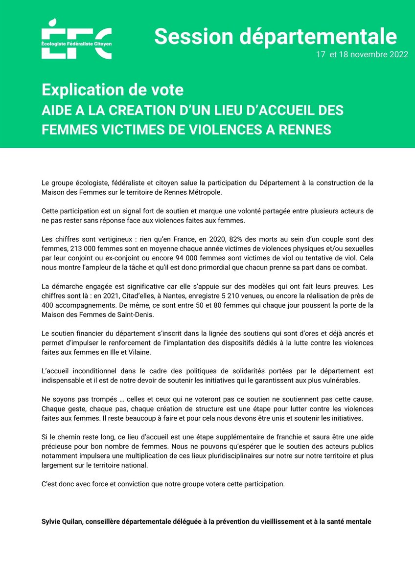 GroupeEFC_CD35's tweet image. C&apos;est avec une réelle satisfaction que nous avons voté l&apos;aide à la création d&apos;un centre d&apos;accueil des femmes victimes de violences à Rennes 💪
Retrouvez notre intervention ci-dessous 👇