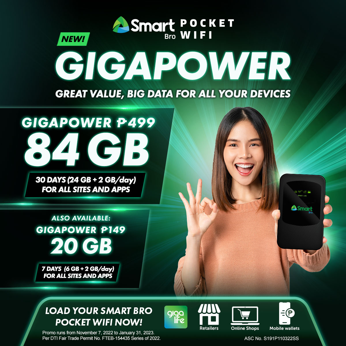 SMART on X: Stay connected on the go with #SmartBroGigaPower ₱499 for your  Smart Bro Pocket WiFi. Get it now via the GigaLife App:   Promo is also available to Smart Prepaid