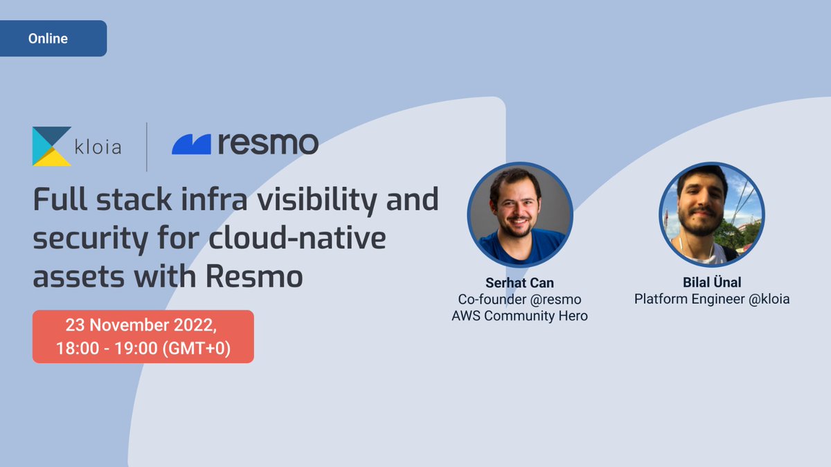 kloia_com's tweet photo. We invite you to our online webinar on Resmo. We will talk about Resmo's benefits and run through a demo together.😉
Reserve your seat now: https://t.co/QMmi3HOr2I
#resmo #webinar #fullstack #security #cloudnative #cloud #demo @resmoio https://t.co/OequA2G0VJ
