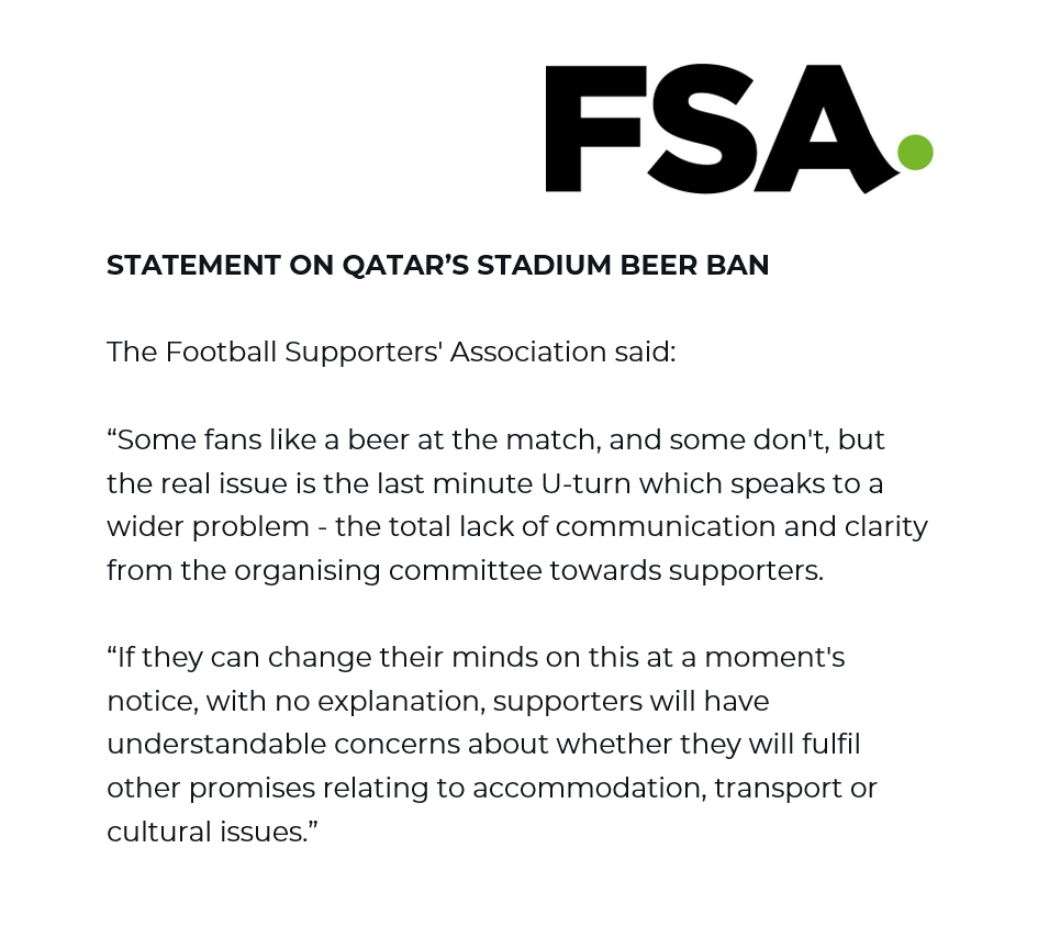 WeAreTheFSA's tweet photo. #QatarWorldCup2022 #ToBeerOrNotToBeer https://t.co/mlMfVIOW2h