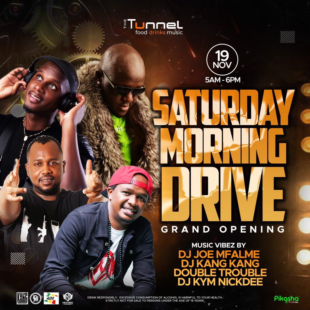 DjJoeMfalme's tweet photo. Party with Mr. Sherehe in Syokimau this Saturday Morning #SaturdayMorningDrive Grand Opening @thetunnel_ke • It’s a #JoeMfalmeLive Experience • Connecting people through music • https://t.co/Fm5F7aq94f