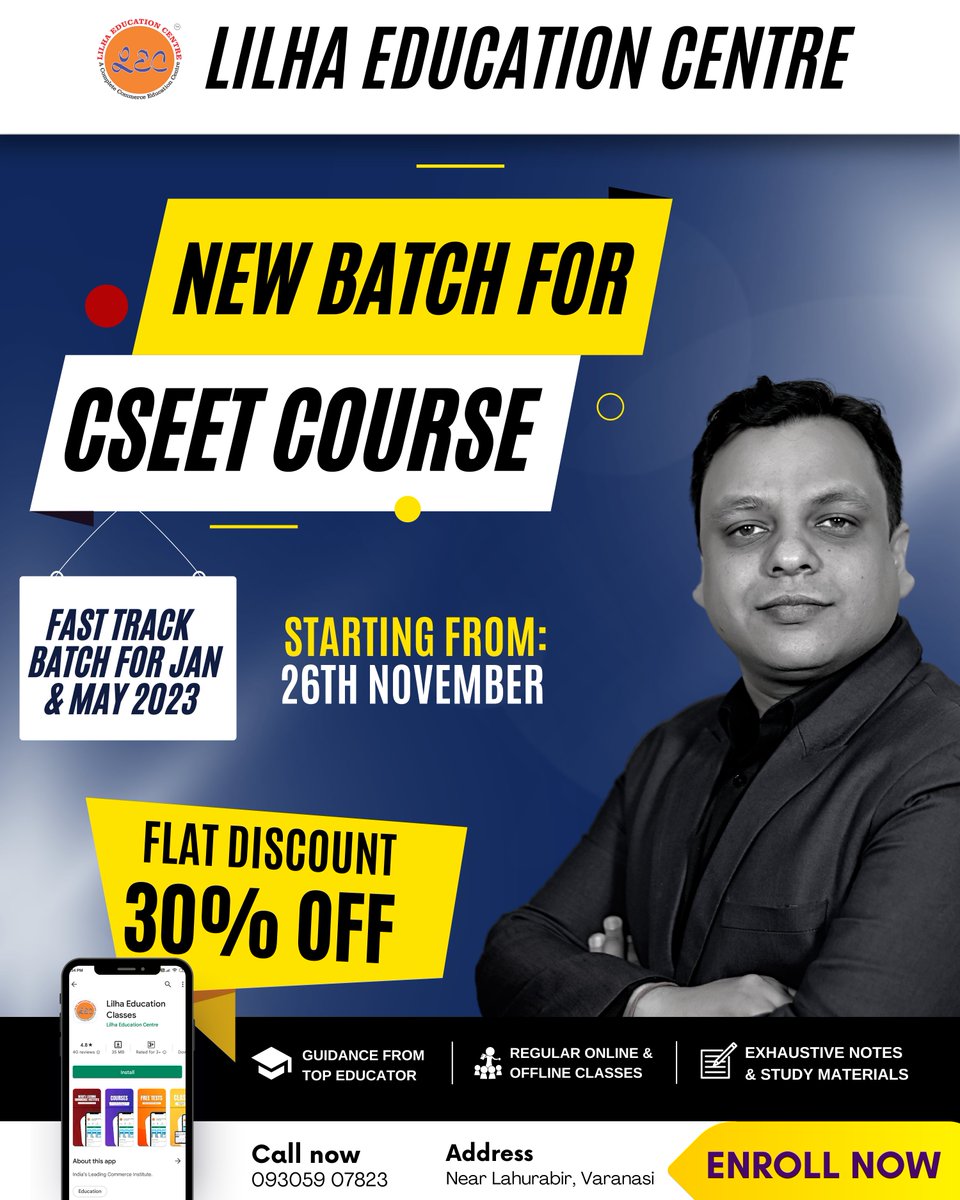 Lilhaeduvns's tweet image. New batches for CSEET COURSE 
Start your preparations, don&apos;t waste time. ⏰

Fast Track Batch for JAN &amp;amp; MAy 23 - Batch from 26th November 2022
Avail the best offer - Flat 30%Discount 🔥
#lilhaeducationcentre #cseet #cseetexam