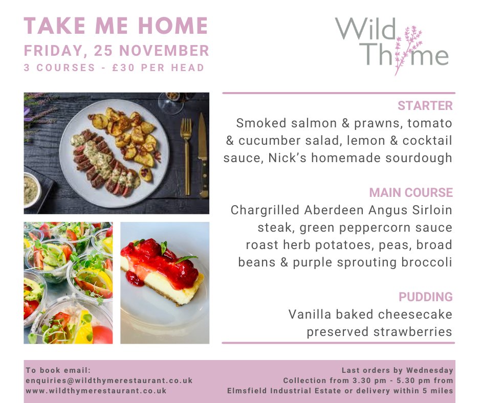 Where is #November going?  Literally whizzing by and then we'll be in #December!  Retro feel to next week's Take Me Home - to book email enquiries@wildthymerestaurant.co.uk #fridaynight #takeaway