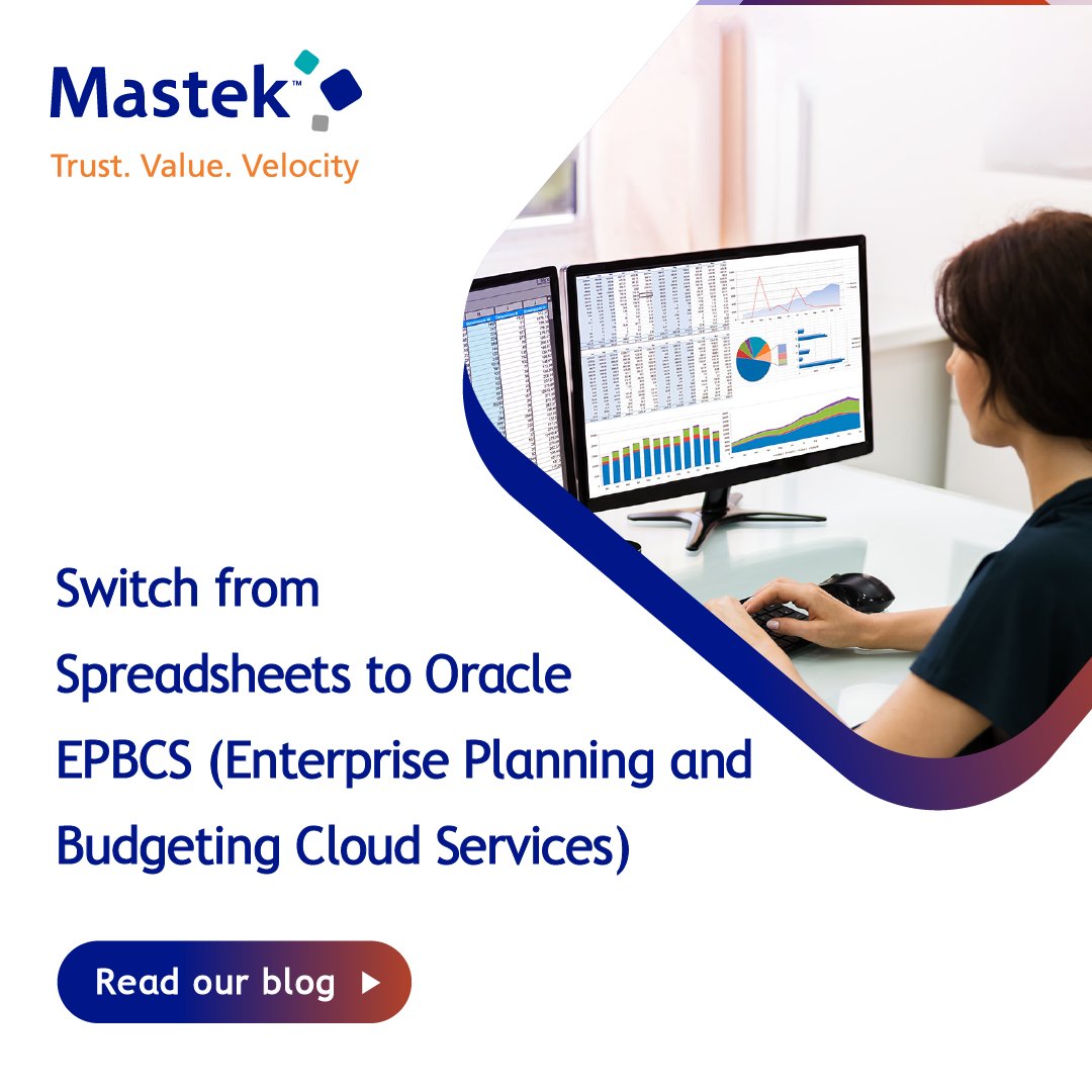 Mastekltd's tweet image. Bid adieu to cumbersome spreadsheets and welcome an integrated Planning and Budgeting Solution into your business – Oracle EPBCS.   Read this blog lnkd.in/dnRs5FPT

#oraclecloud #oracleepbcs #planning #budgeting #digitaldecomplexed
