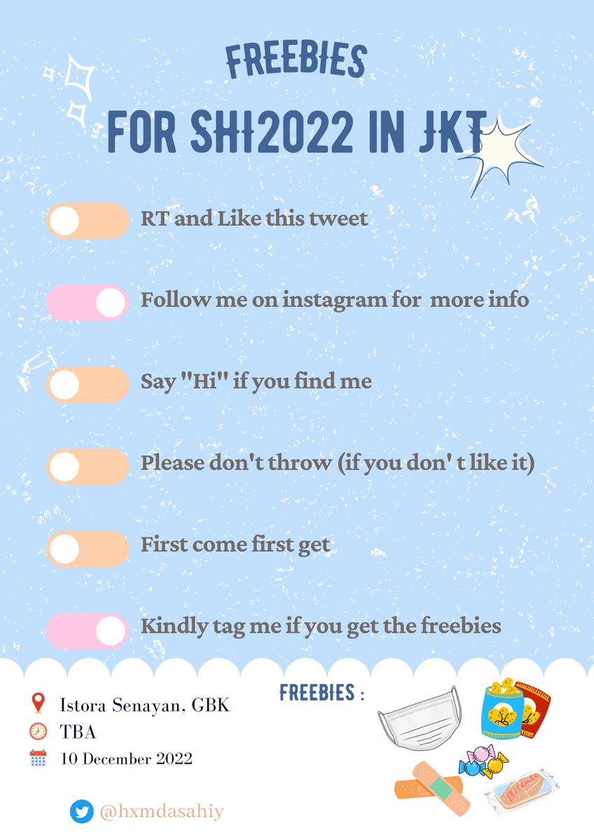[rt are very appreciated)

✨ freebies fan suport for #SHI2022 in Jakarta ✨

📍 Istora Senayan, GBK
🗓️ 10 December 2022
⏰ TBA (on instagram)

⚠️ LIMITED QTY ⚠️

🎁 Lucky Draw album sealed (not treasure related)