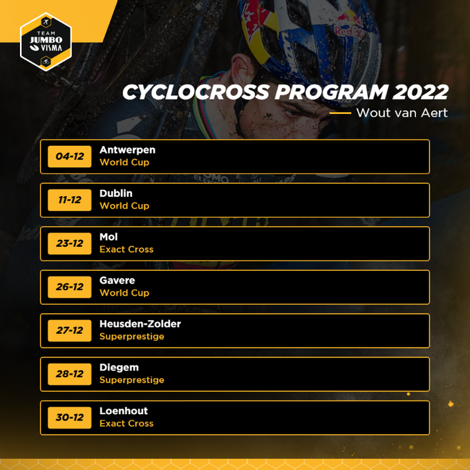 CyclocrossE's tweet photo. Wout Van Aert anuncia su calendario de CX para lo que resta de 2022🤩

Empezará su temporada en dos semanas en la #CXWorldCup en Amberes https://t.co/tt6czLq8G5