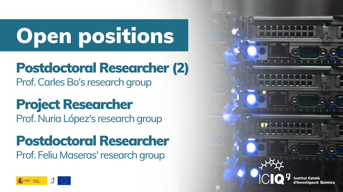 ICIQchem's tweet photo. 📢#ICIQJobs | WE ARE HIRING
Do you have expertise in #compchem? We offer 4 positions:
2⃣ with @Carles_Bo: https://t.co/VPyVjm2H8q
1⃣ with @TheorHetCatICIQ: https://t.co/YoNoQZbvx9
1⃣ with @MaserasGroup: https://t.co/Of6YJgoCoU
⌛️Apply before 30/11/2022
#compchem #AI4m #ML4M https://t.co/dIzPZPCtcH