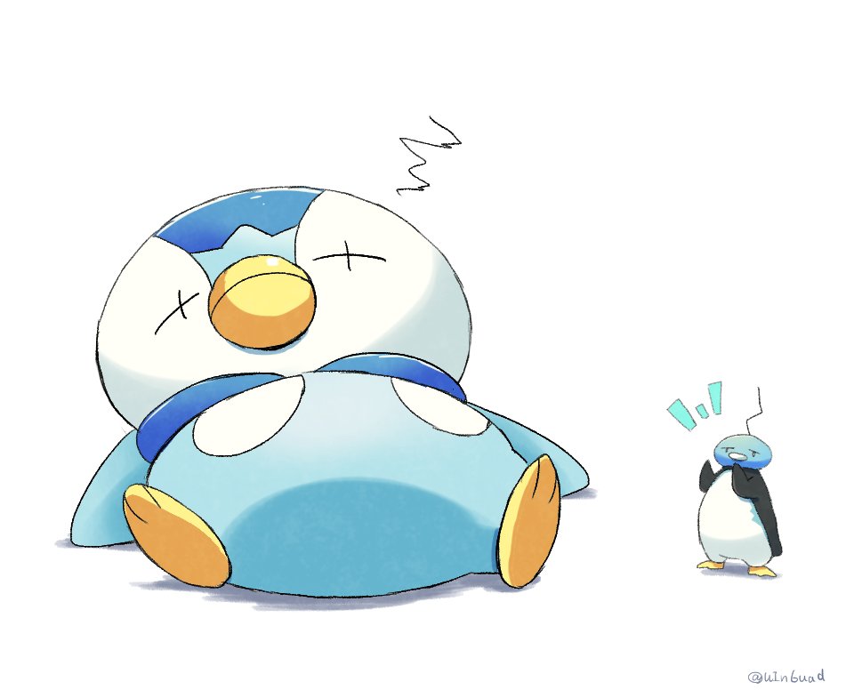 piplup pokemon (creature) no humans white background twitter username on back lying sleeping  illustration images
