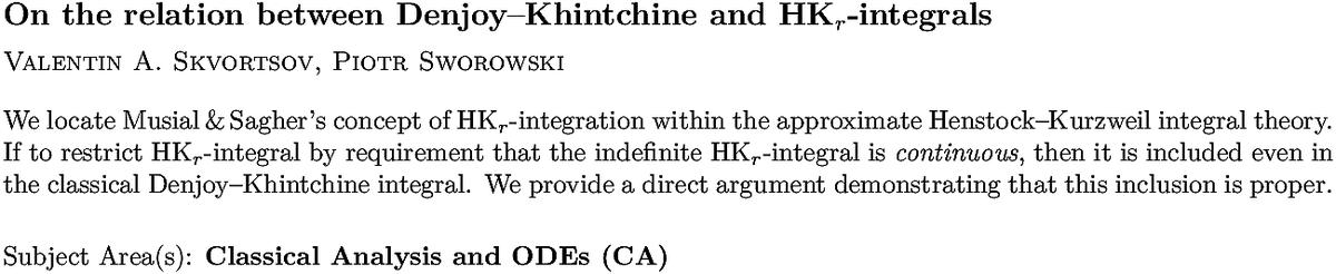 arxiv.org/abs/2211.09269…
V A Skvortsov, P Sworowski
On the relation between Denjoy--Khintchine and HK$_{r}$-integrals